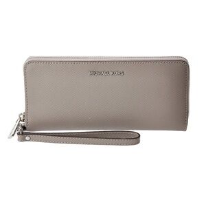 Michael Kors Women’s Wristlet Large Leather Continental Wallet ( Pearl Grey )